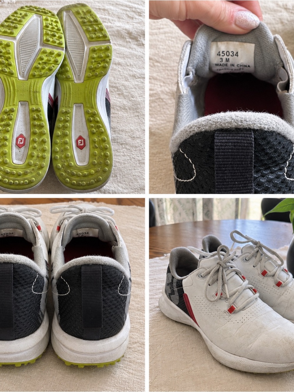 Kids Golf Shoes in White, Black & Lime - Size 3 M